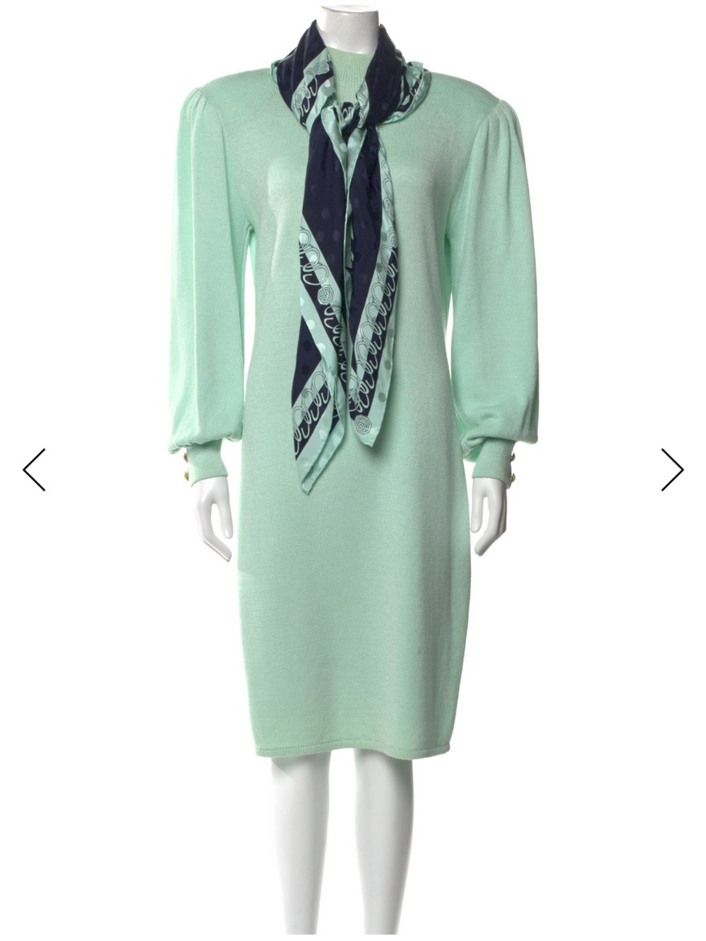 St. John Mint Green Long Sleeve Knit Dress with Scarf